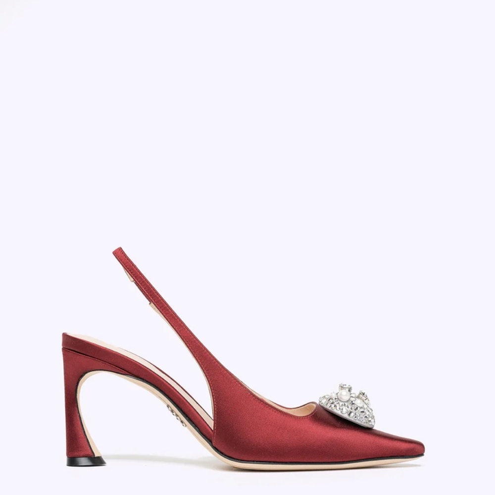 RODO Italy Karyn 80 Satin Pump Pomegranate Slingback Heel Jeweled $920 NEW - Picture 2 of 6